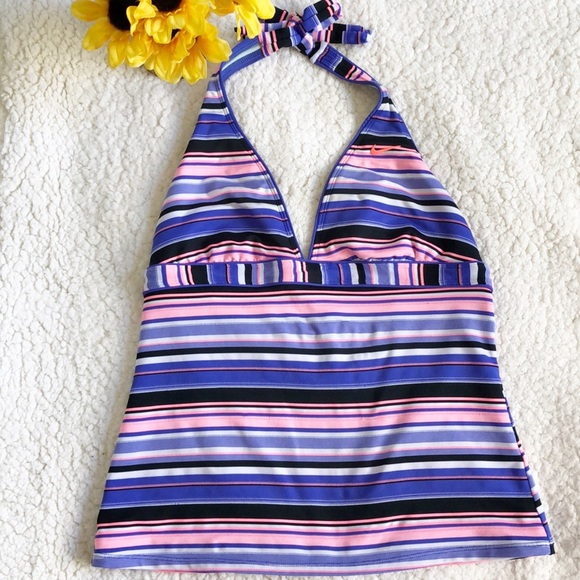 Nike Striped Halter Swim Top Sz 10 - Picture 1 of 7